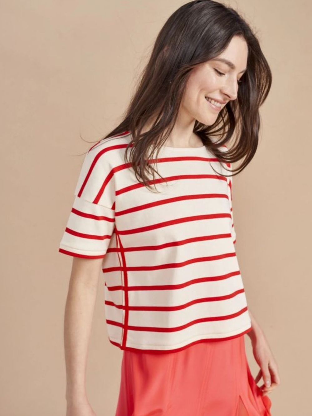 La Ligne Red Breton Short Sleeve Red and Cream Striped Top XS